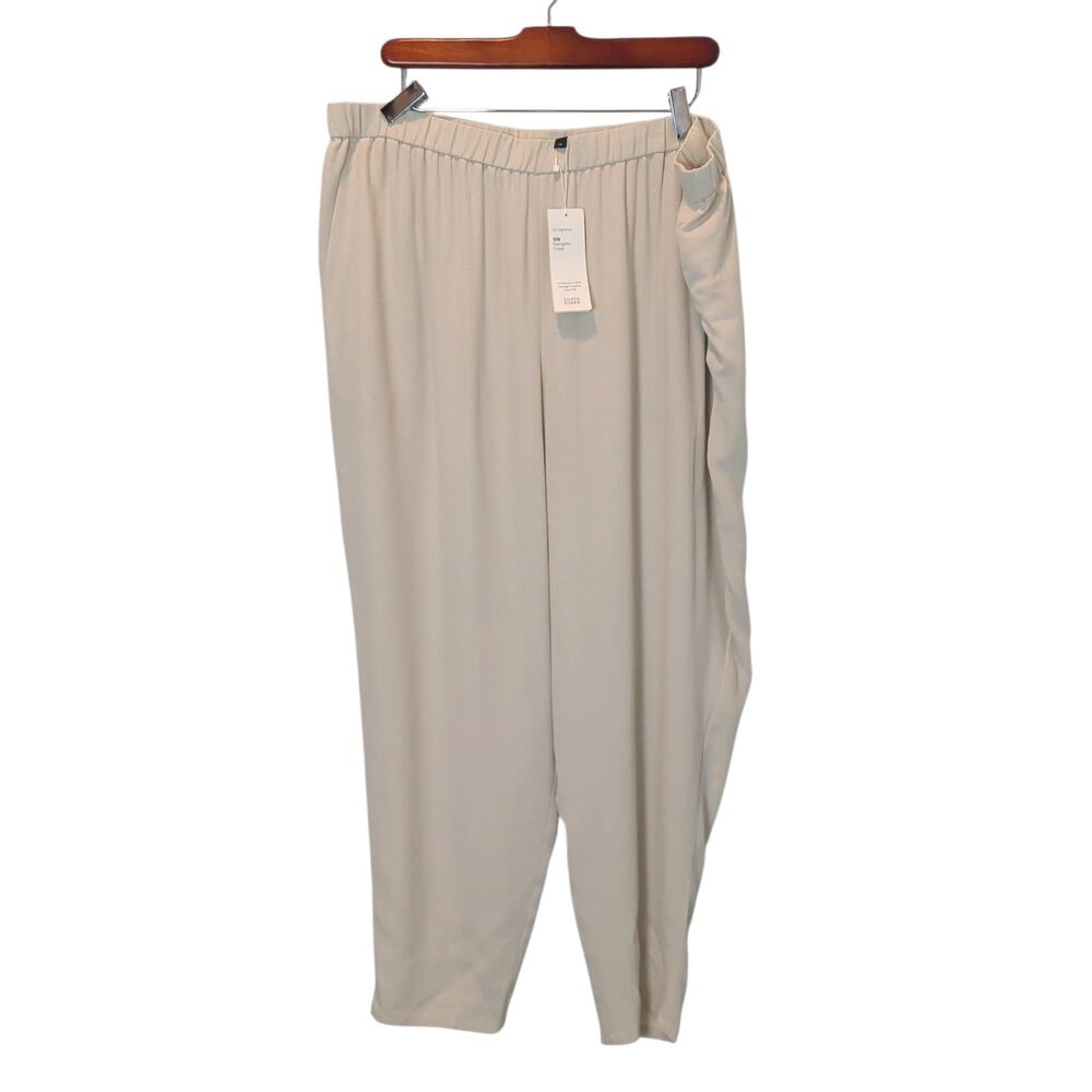 NWT Eileen Fisher Sz 1X 100% Silk Slouchy Ankle Pants Elastic Waist Pull On Bone